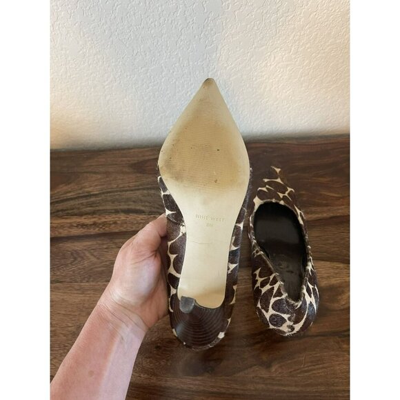 Nine West Womens 3.5" Heels 8M Barbe Giraffe Print Real Hair Leather pointed toe - Picture 3 of 6